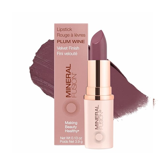 Mineral Fusion Long-Lasting Lipstick, Vivid & Smudge-Free Lip Color with Avocado Oil, Cocoa Seed Butter, Free of FD&C Dyes, Paraben and Gluten, Plum Wine