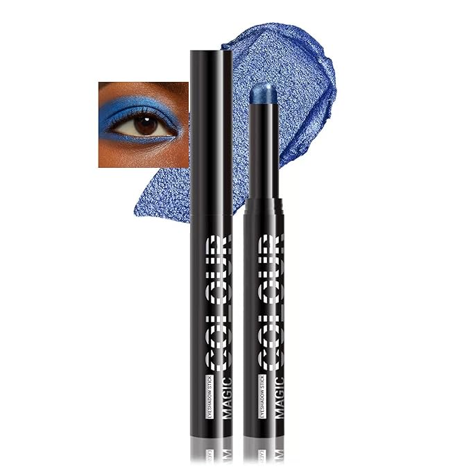 Blue Eyeshadow Stick, Dark Blue Glitter Eyeshadow, Navy Blue Cream Shimmer eyeshadow Pencil, Waterproof Long Lasting High Pigment Eye Shadow Crayon Pen, Women Eye Highlighter Stick (18#)