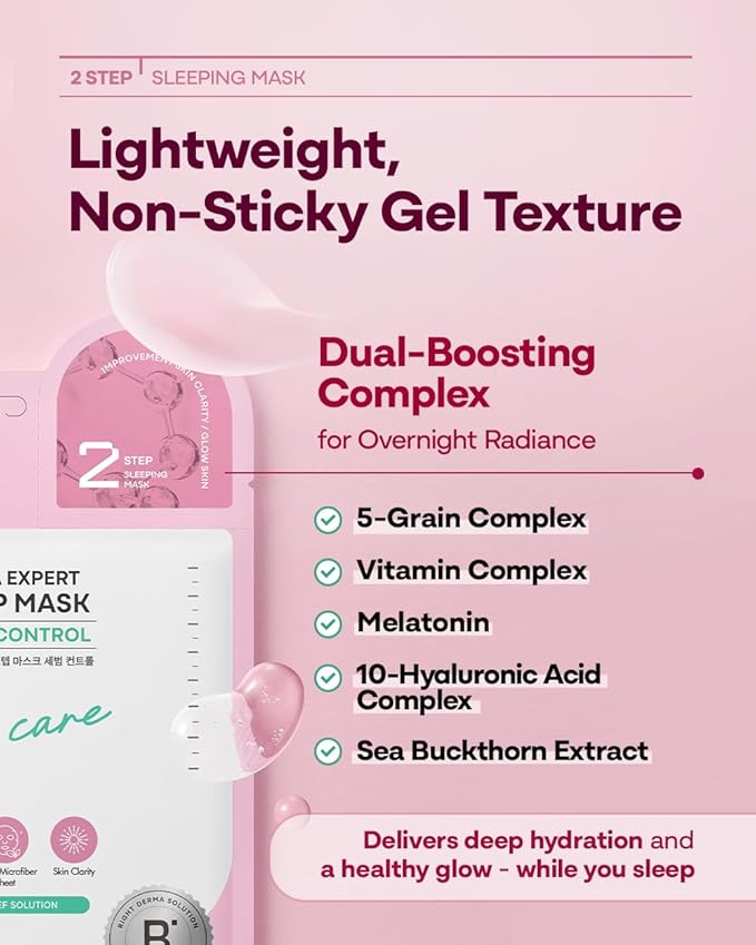 Derma Expert 2 Step Sebum Control Face Mask – 2 in 1 Soothing Sheet & Sleeping Mask with Salicylic Acid, Niacinamide & Hyaluronic Acid | Support Glow for Glass Skin | Korean Skincare | 7 Sheets