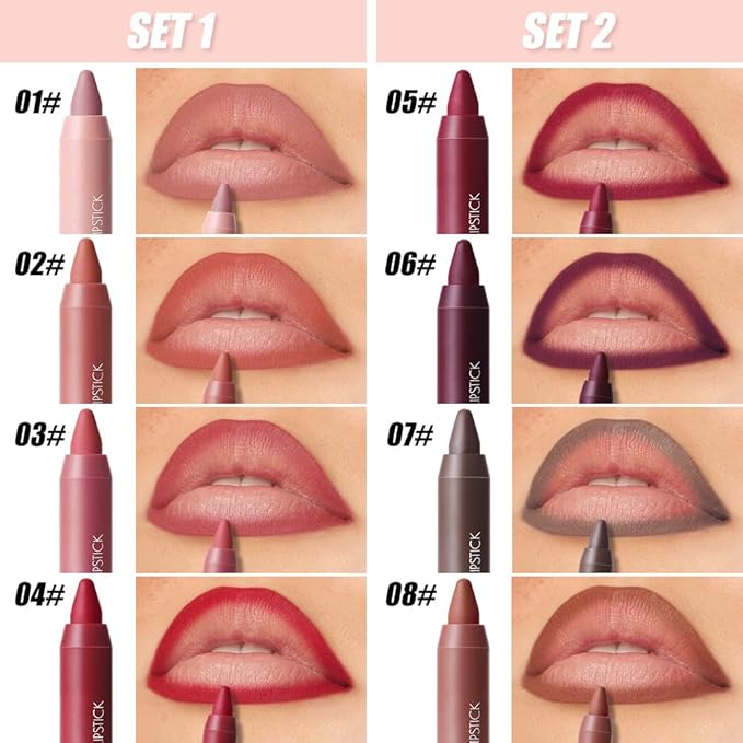 BINGBRUSH 4PCS 2in1 Matte Lip Liner and Lipstick Combo, Lipstick for Women, Longwear Waterproof Lip Liner Pencil, Matte lipstick Smudge Proof, Women's Long Lasting Lip Makeup (Set02 05#+06#+07#+08#)