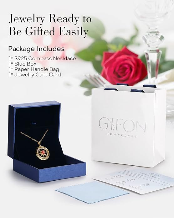 S925 Necklace Gift for Wife |Compass Jewelry |Women Anniversary |Sterling Silver |Girlfriend Birthday Gifts for Her Valentines |I'd be Lost without You |Jewel 18K Gold