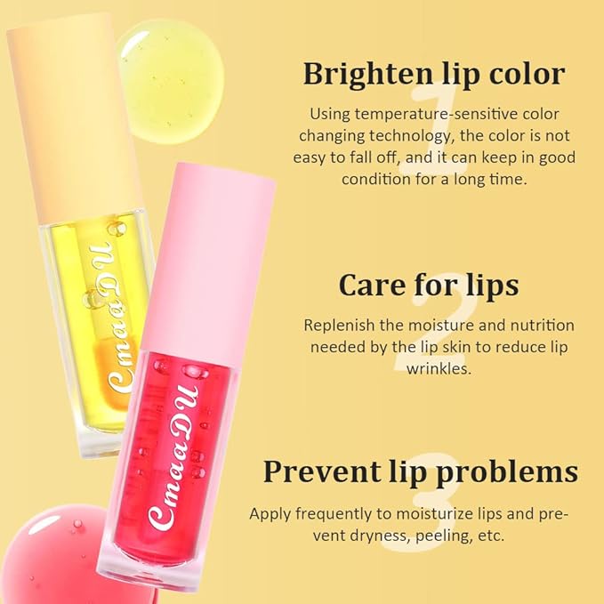 BINGBRUSH 6 Pcs Fruity Color Changing Lip Gloss, Pink Magic Mood Lip Oil Tinted, Temperature Color Change Lip Stain Lip Balm, Longlasting Lips Will Not Dry Out