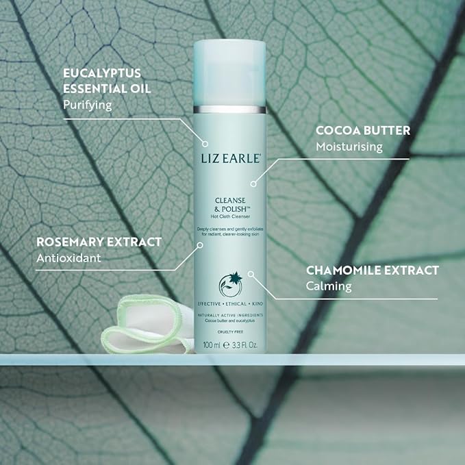 Liz Earle Cleanse & Polish Hot Cloth Face Wash - Gentle Facial Cleanser & Exfoliating Cotton Cloth - Boosts Hydration and Reveals Instant Radiance (100ml)