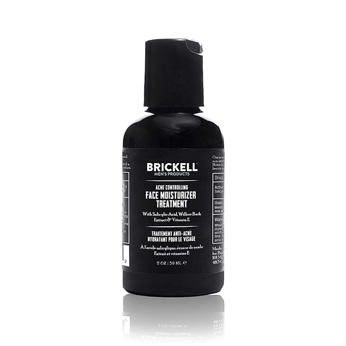 Brickell Men's Acne Controlling Face Moisturizer Treatment for Men, Natural and Organic Face Moisturizer Treatment to Clear Acne, Even Skin Tone and Moisturize Skin, 2% Salicylic Acid, 2 Ounces
