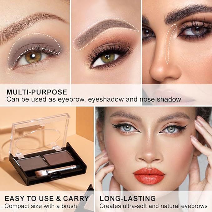 Kaely 2 Color Eyebrow Powder Makeup Kit, Eye Brow Contour Palette for Beginners, Long Lasting Waterproof Eye Brow Powder with Brow Brush, Get Full Defined Natural Brows, 03 Light Brown & Dark Brown