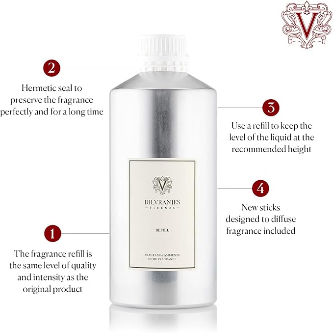 Dr. Vranjes - Rosso Nobile 2500 ml Refill + Double Pack of Black Sticks (3 Pieces Bundle) - Luxury Home Fragrance, Made in Italy, Main Scent Fruity: Orange, Strawberry and Red Berries, Birch