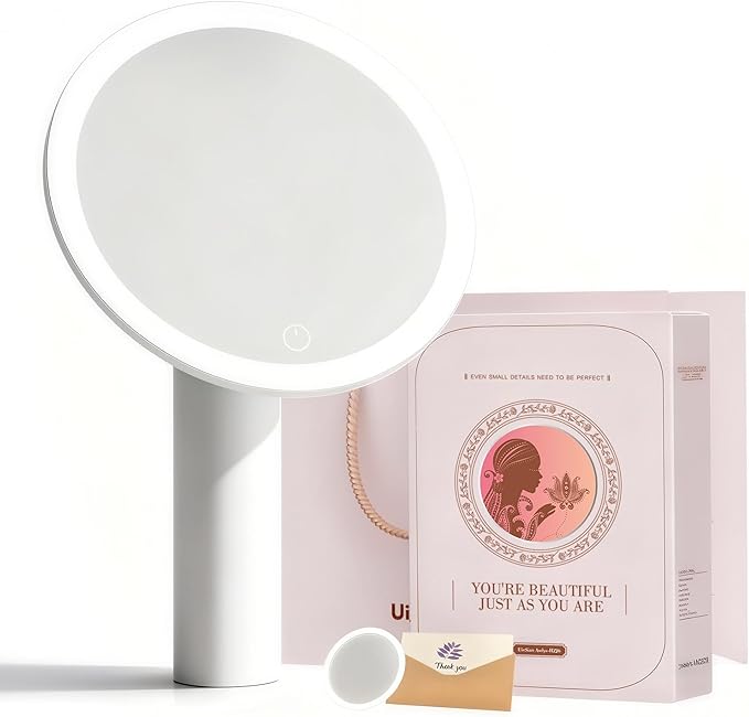 Makeup Mirror with Lights, 10X Magnifying Vanity Mirror, Dimmable Touch Control, Portable Travel & Desk Mirror with Stand, Christmas Birthday Gift for Women Her Girlfriend Wife Mom