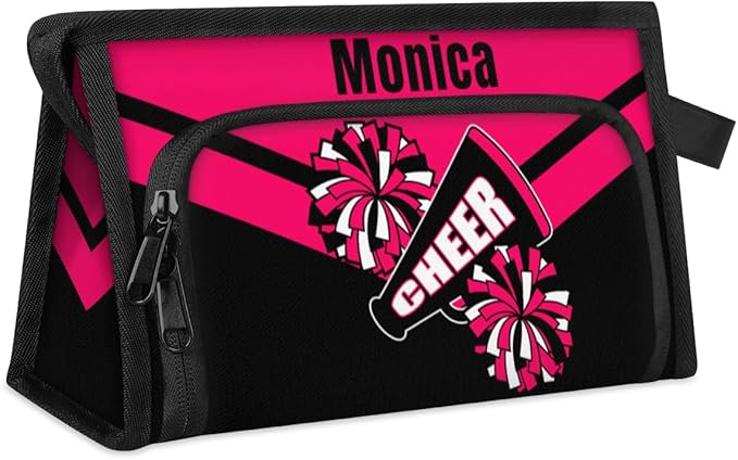 Custom-Makeup-Bag Personalized Travel Toiletry Bag Text Customized Cheer Makeup Bags Cosmetic Bags for Women With Divider & Handle Pink