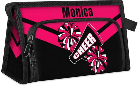 Custom-Makeup-Bag Personalized Travel Toiletry Bag Text Customized Cheer Makeup Bags Cosmetic Bags for Women With Divider & Handle Pink