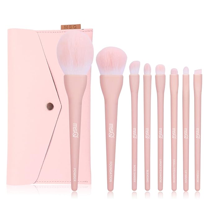 MSQ Make Up Brushes 8Pcs Makeup Brush Set Foundation Brush Blending Brush Eyeshadow Brushes Eye Brushes Set with Bag (Pink)
