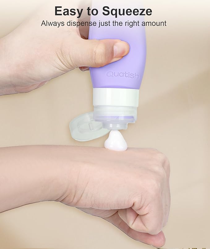Quatish Travel Bottles for Toiletries 6 Pack, Original Patented Leakproof 3 oz Tsa Approved Travel Size Containers, BPA Free Silicone Shampoo and Conditioner Bottles, Camping Essentials, Purple