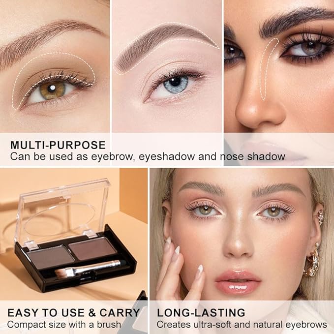 Kaely 2 Color Eyebrow Powder Makeup Kit, Eye Brow Contour Palette for Beginners, Long Lasting Waterproof Eye Brow Powder with Brow Brush, Get Full Defined Natural Brows, 02 Grey+Dark Brown