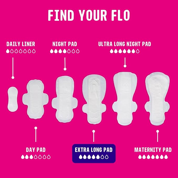 Flo Bamboo Extra Long Period Pads with Wings (10 Pads) - Ultra Absorbent, High Protection