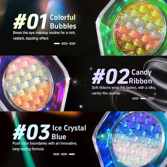 CHARMACY Chameleon Diamond Rainbow Eyeshadow, Multichrome Face Highlighter Palette, Multi-use, Long Lasting, High Pigment, Metallic Glitter Sparkling Eyeshadow Eyes Makeup Highlighter #03