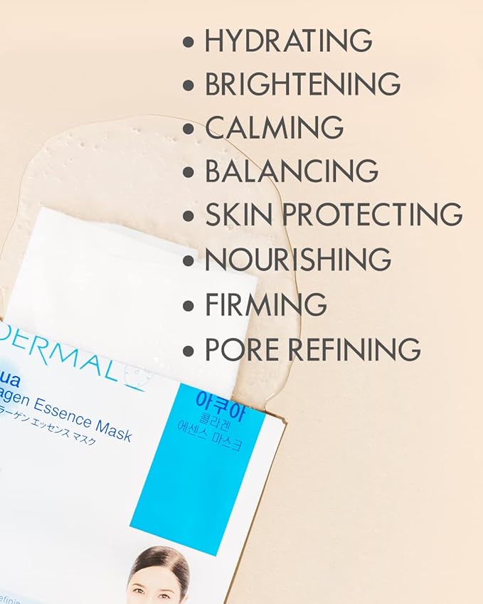 DERMAL Korean Collagen Face Mask – Hydrating & Soothing Sheet Mask with Panthenol – Hypoallergenic Calming Moisture Care for All Skin Types – 16 Combo Pack A