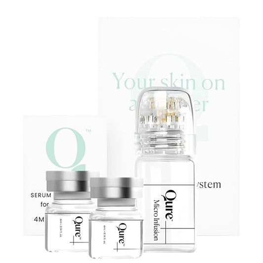 Qure Micro Infusion System for Face & Neck - Facial Moisturizing Essence, Even-looking tone, Serum for All Skin Types, Refreshed and Luminous Skin - 1-Month Supply