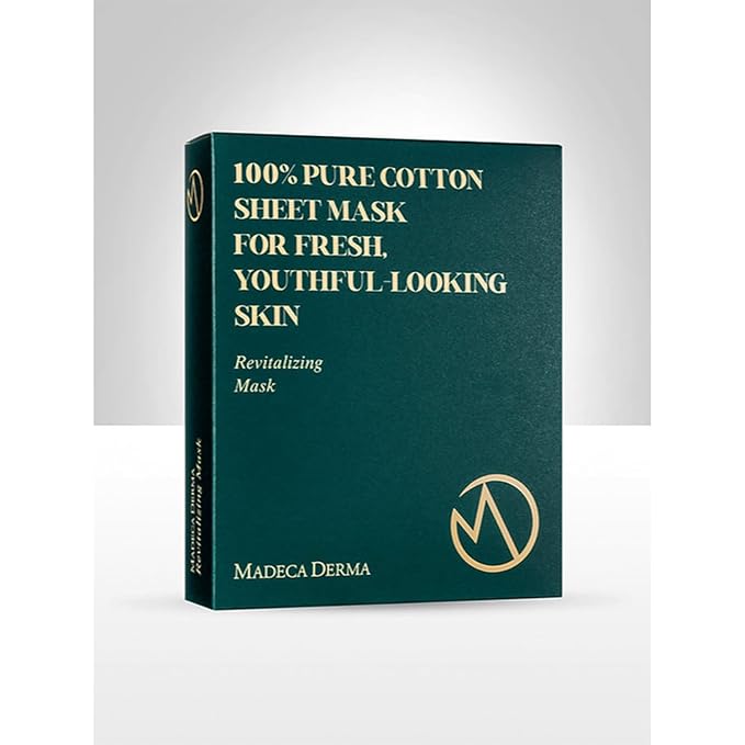 Madeca DERMA Revitalizing Sheet Mask 20pcs (100% Pure Cotton Sheets) with Centella Asiatica, Hyaluronic Acid, and Niacinamide – Korean Skincare for Hydration & Skin Brightening for All Skin Types