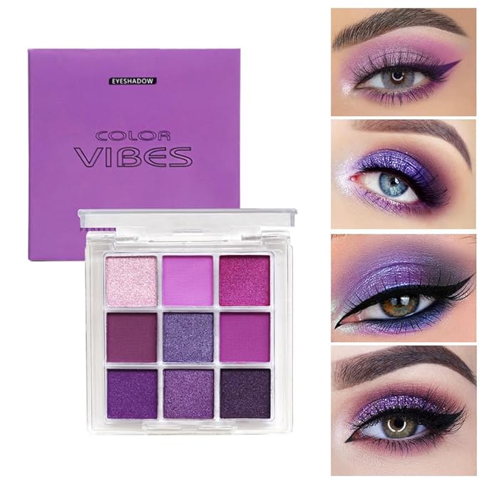 Go Ho 9 Colors Purple Eyeshadow Palette,Light to Dark Purple Eye Shadow Palette,Matte&Shimmer Eye Makeup Palette,Waterproof Powder Eyeshadow Makeup