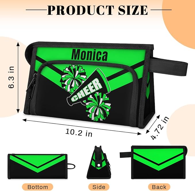 Custom-Makeup-Bag Personalized Travel Toiletry Bag Text Customized Cheer Makeup Bags Cosmetic Bags for Women With Divider & Handle Green