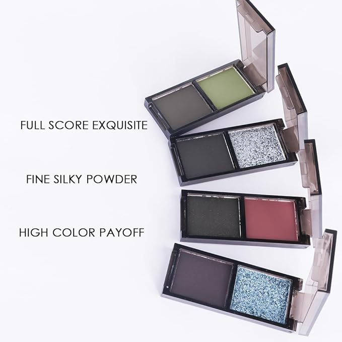 Green Black Two Color Matte Shimmer Glitter Eyeshadow,Bright Eye Shadow Powder,Professional Long-Lasting Waterproof Makeup Palette,Easy-To-Apply and Compact for Travel