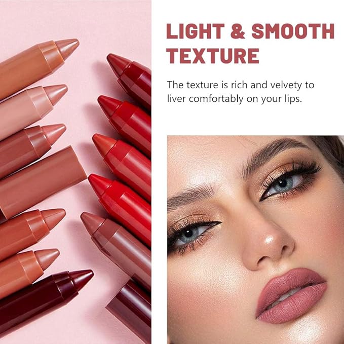 BINGBRUSH 6Pcs Lip Crayon Matte Lipstick,lip stain long lasting waterproof Longwear Lipstick Set Moisture Smooth Lip Liner color stay lipsticks Makeup for Women (6pcs)