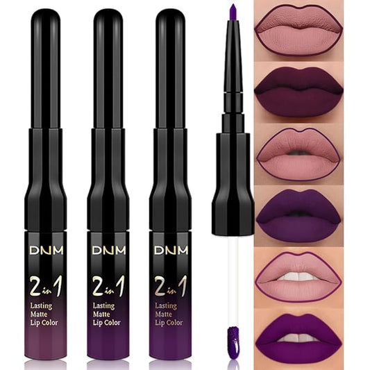 evpct 3Pcs Burgundy Red Black Dark Purple Matte Lip Liner & Liquid Lipstick Stain Makeup Set for Women, Lip Liner Stain Long Lasting Waterproof Smudge Proof, Cruelty Free Lip Makeup 24 hours originale