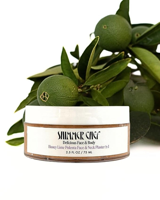 SHIMMER CHEF Honey Lime Polenta Face & Neck Plaster | Mindful Beauty Mask | Refines & Nourishes for Resilient, Radiant Skin | 2.5 oz