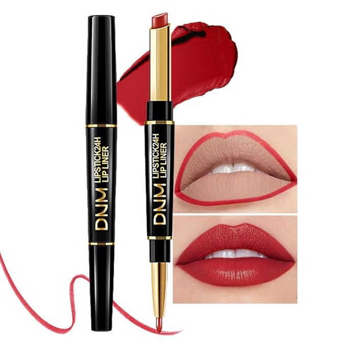 evpct 1Pcs Red Velvet Matte Lip Liner and Lipstick Combo Set Kit for Women, Dark Ruby Sexy Red Magic 24 Hours Lipstick and Lip Liner Gloss Stain Makeup Set Long Lasting Waterproof 24 labial, 40#