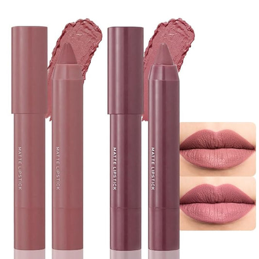 BINGBRUSH Lip Crayon Matte Longwear Lipstick Pack Set,Moisture Smooth Color Stick Ultimate Lip Crayon for Makeup Collection - Waterproof Velvet Lipgloss (2pcs 04#&07#, 2 Count (Pack of 1))