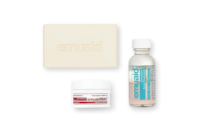 EMUAID Acne Erasing Trio - Therapeutic Moisture Bar, Overnight Acne Solution, EMUAIDMAX First Aid Ointment - Skincare Set Targets Cystic Acne, Clears Blackheads, Helps Improve Acne Scars & Blemishes
