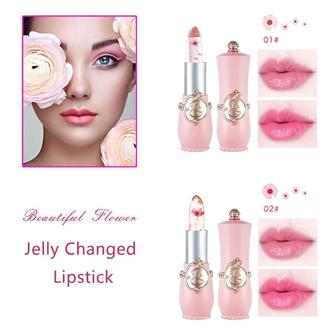 BINGBRUSH 6Pcs Color Changing Lipstick,Pink Crystal Flower Jelly PH Mood Long Lasting Labiales Lip Care Moisturizer Lip Balm Korean Magic Lip Gloss 24 Hours Lip Tinted Stain Makeup Set for Women