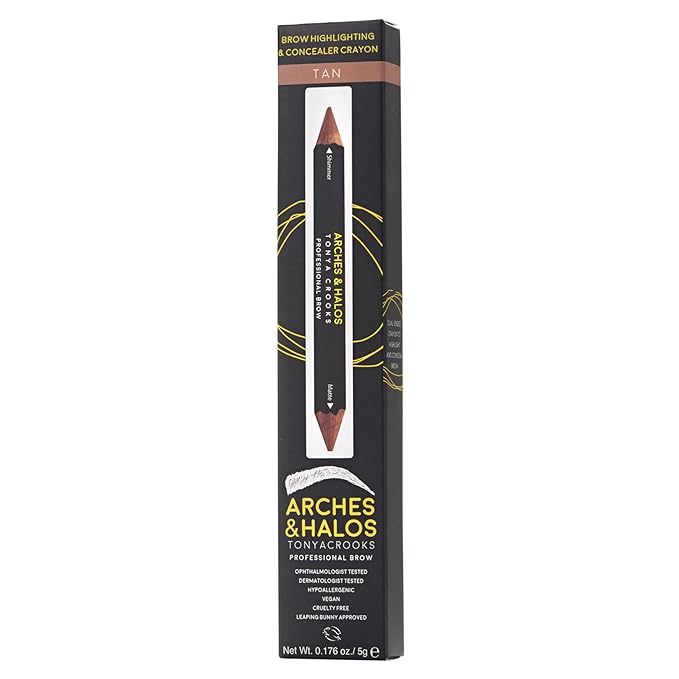 Arches & Halos Brow Highlighting and Concealer Crayon - Tan - Shaping and Shimmer Eyebrow Stick and Highlighter Duo - Soft, Ultra Creamy Formula - Define, and Sculpt for Sharp Brows - 0.176 oz