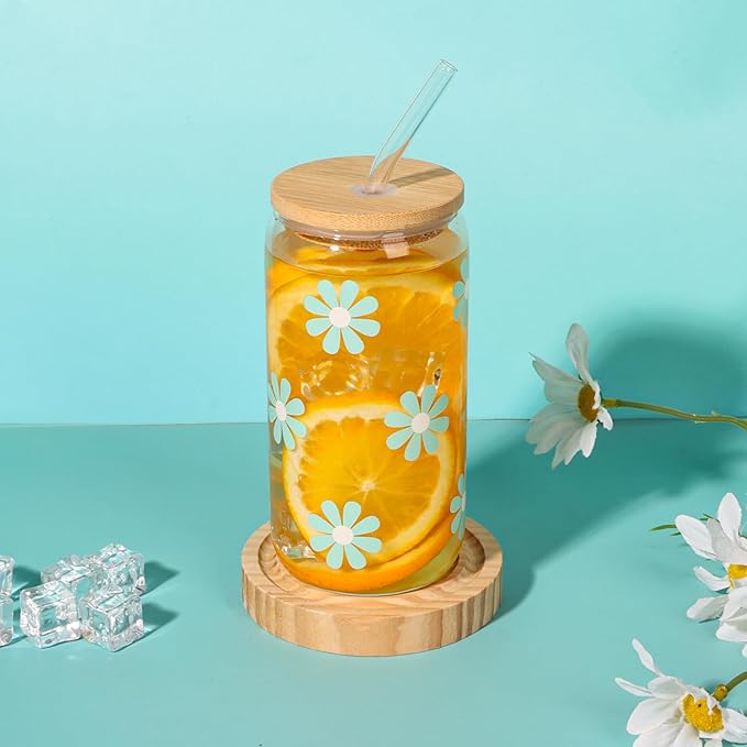 Gifts for Teen Girls, Sister, Girlfriend, Daughter, Her, Happy Birthday, Christmas, Valentine's Day, Ideas Cute Daisy Aesthetic Glass Cups Gifts