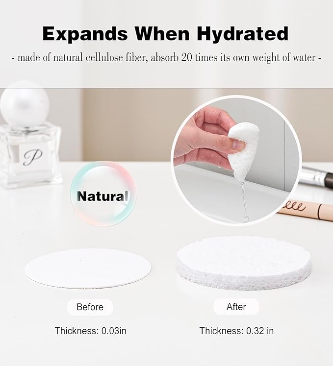 METUUTER 50 PCS Compressed Facial Sponges for Estheticians- 100% Natural Cellulose Face Sponge Professional Cosmetic Spa Sponges for Face Cleansing, Massage, Pore Exfoliating, Mask, Makeup Removal