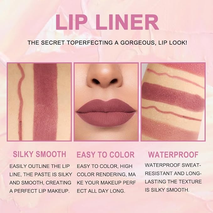 BINGBRUSH 3Pcs Double Ended Nude Brown Matte Lip Liner and Lipstick Makeup Set, Antique Rose Lipliner 24 Hours Original Waterproof Long Lasting Gift Set (3Pcs Set01-Matte:04#11#12#)