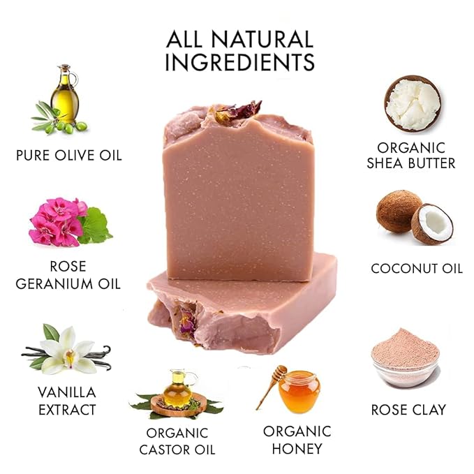 Natural Amor All-Natural Handmade Organic Soap Bar Set, Rose Honey Amor Soap Kit with pure Essential Oils, Gentle Body & Facial Soap for Unisex-adult,Total 8.6 oz, Made in USA, 2 Pack