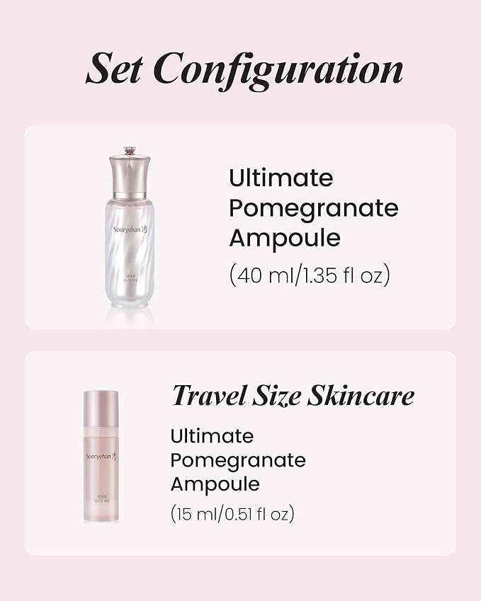 Sooryehan Ultimate Pomegranate Ampoule Set (55 ml/1.86 fl oz) - Skin Elasticity, Reduced Wrinkles & Skin Tone Improvement by LG Beauty. Collagen, Elastin, Vitamin C, Propolis,
