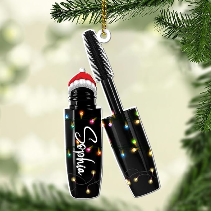 Personalized Name Mascara Christmas Shape Acrylic Flat Ornament, Makeup Mascara Ornament, Girl Makeup Artist Christmas Ornament Makeup Stylist Ornament 104