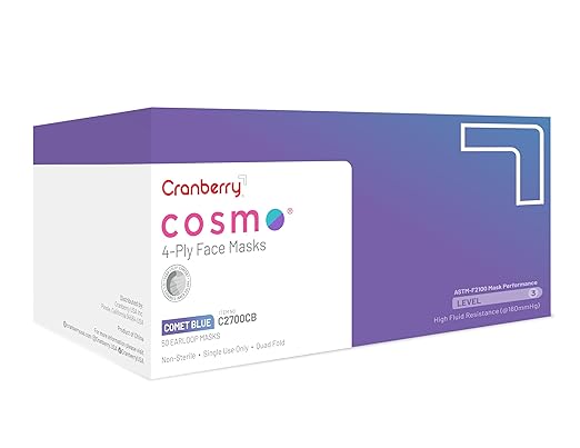 Cranberry USA C2700CB Cosmo Earloop Face Mask, Disposable, Blue (Pack of 50)
