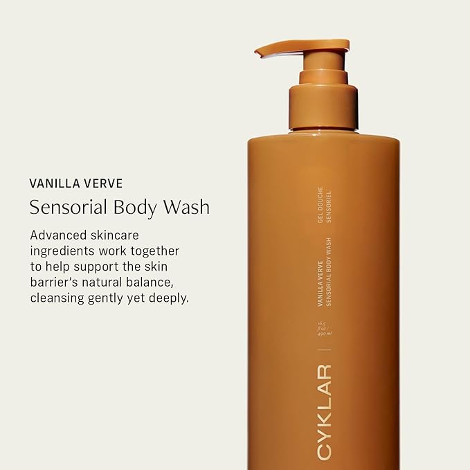 CYKLAR Sensorial Body Wash. Vanilla Verve Hydrating Cleanser with Moisture Locking Multi-Oil Complex, Sodium PCA and Glycerin. Nourishing Shower Gel for Women and Men, 16.5 Fl Oz Luxury Bodywash