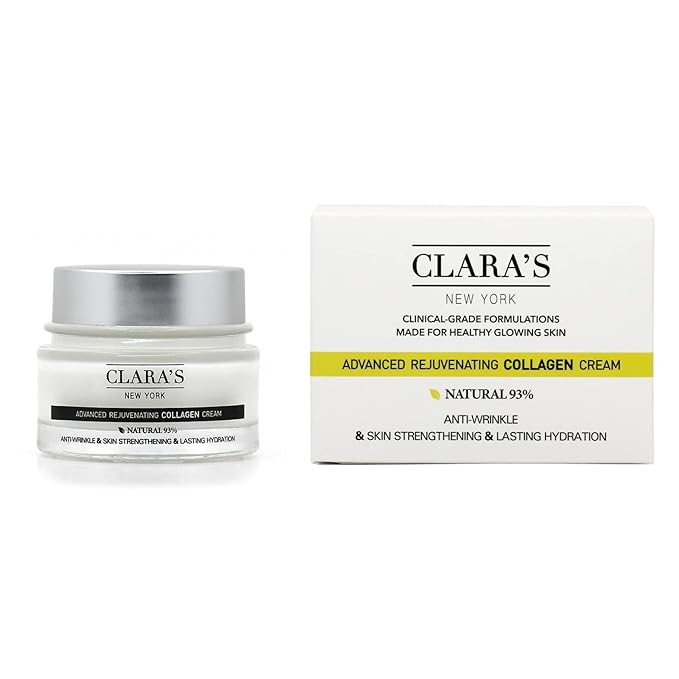 CLARA'S NEW YORK Advanced Rejuvenating Collagen Cream, Anti-Wrinkle and Made for Healthy Glowing Skin, Rich, Non-sticky, Fast-absorbing Formula 50ml MADE IN USA