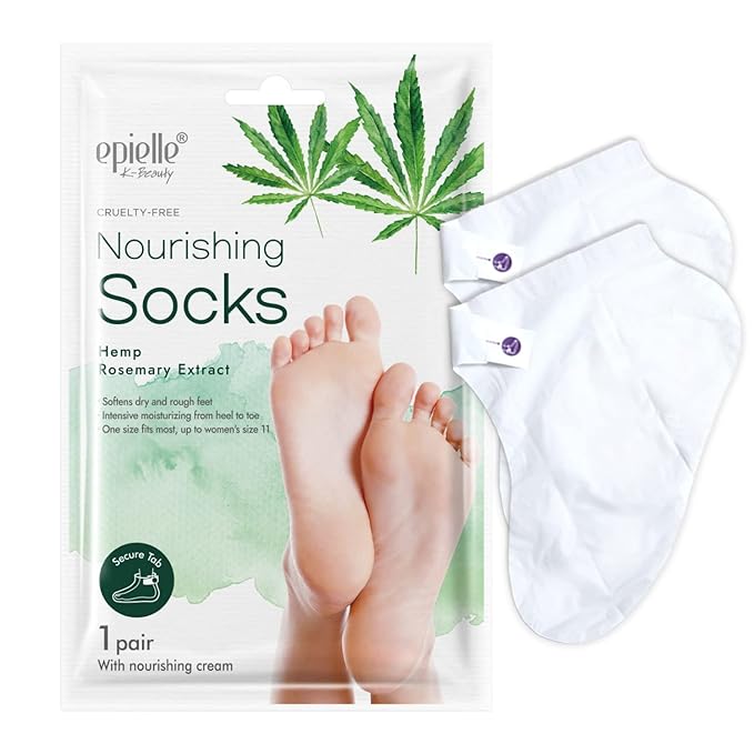 Epielle Nourishing Foot Masks 6 Pairs, Deep Moisturizing Socks for Dry Feet & Cracked Heels, Repair and Nourish with Hemp & Rosemary Extract, Foot Spa & Self Care Gifts for Women, Korean Skin Care