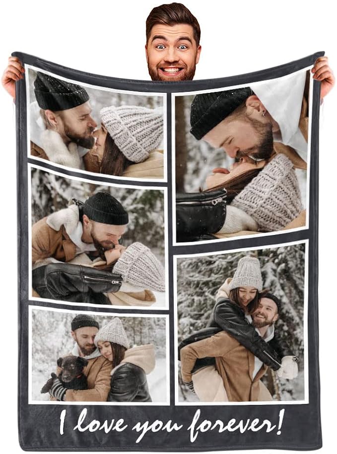 DayOfShe Printed in USA-Ships Next Day, Customized Photo Blanket Gifts for Women Girlfriend, Personalized Blankets with Picture for Mens Gifts I Love You Gifts for Couples