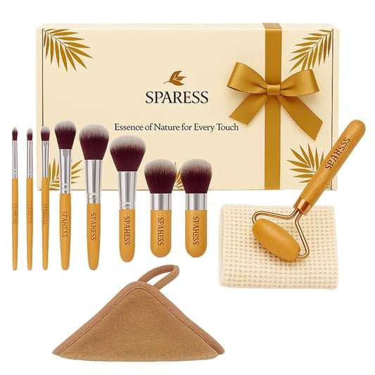 Self Care Unique Organic Spa Set for Teens, Women – Eco Friendly Box with Bamboo Makeup Brush, Wooden Jade Roller & Soft Face Towel – Natural Vegan Gift Box for Birthdays, Holidays & Relaxing Spa Day