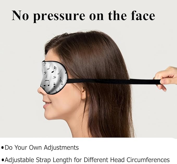 Music Notes Sleep Eye Mask Black White Gray Shadow Silk Eye Mask Sleeping Soft Eye Shade Cover for Men Women Boy Girl Airplane Travel with Elastic Strap