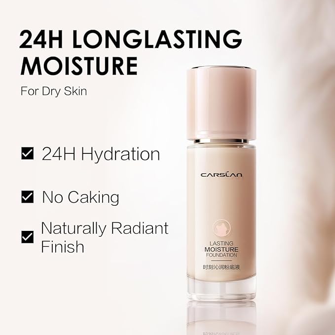 Lasting Moisture Foundation, 24H Longlasting Medium Coverage Dewy Finish Face Makeup, Poreless, Lightweight, Hydrating Liquid Foundation For Dry Skin, M01