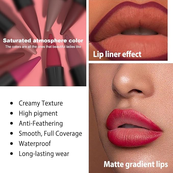 evpct Real Nude Gradient Matte Lipstick Lip Liner Combo Set for Older Women Long Lasting Waterproof, Nude Lips Stick Crayon Pencil Cream Lip Liner and Lipstick Combo Makeup, Flawless Ombre Effect