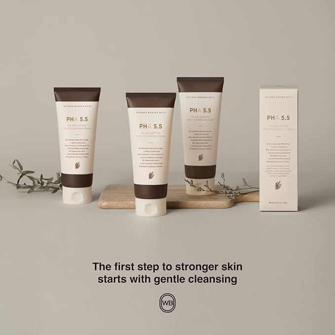 PH Balancing PHA Cleansing Foam - Korean Face Wash for Sensitive Skin, Gentle Hydrating Facial Cleanser, Exfoliating Skin care, 4.4 Fl Oz (130ml)