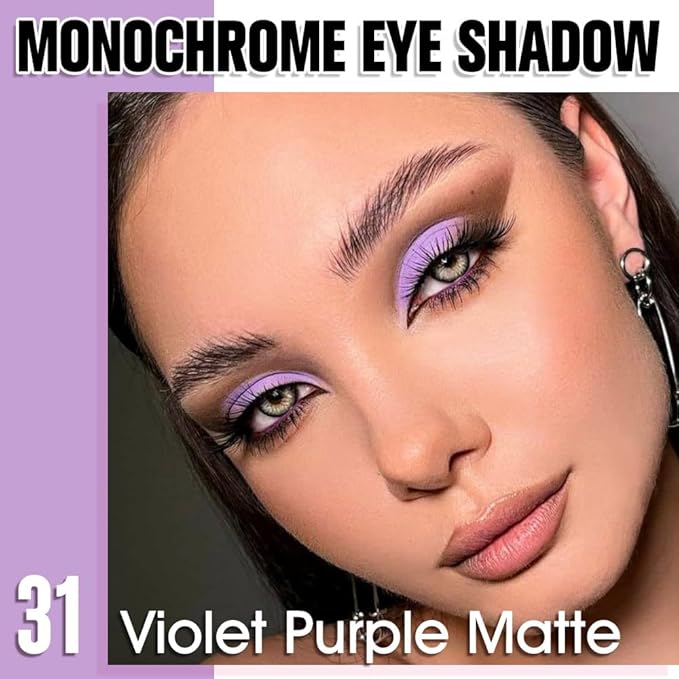 Violet Purple Matte Eyeshadow Palette for Women, Single Monochrome Eye Shadow Makeup, Shiny Pressed Powder, Blendable Natural sombras para ojos, Holographic,Vegan,Travel -31
