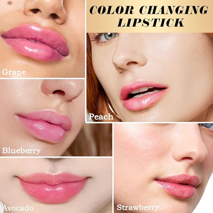 BINGBRUSH Peach Color Changing Lipstick,Lip Stain Long Lasting waterproof color changing lip gloss magic Moisturizer Lip Care Lip Balm Magic Lip Gloss Lip Tint Stain Gloss Set for Women (6Pcs)